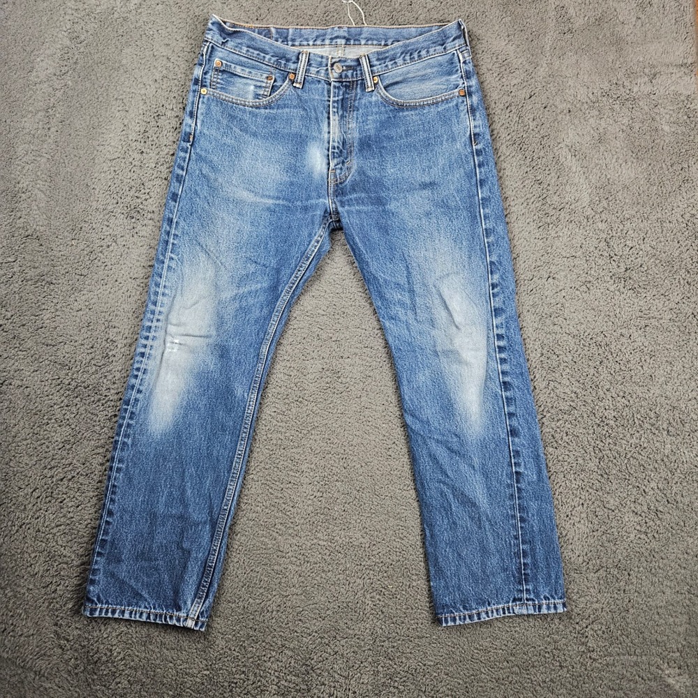 Levi's 505 Regular Fit Jeans Mens W34 L29‎ Blue Cotton Distressed Denim